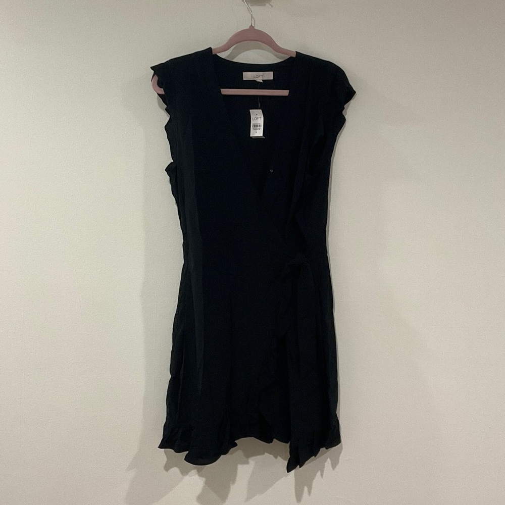 LOFT Black Ruffle Sleeve Mini Dress